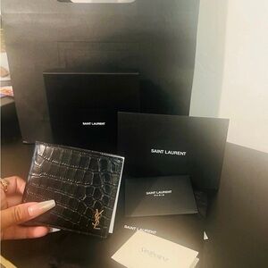 Saint Laurent Black Croc Embossed Card Holder